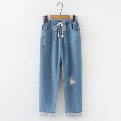 Juwas Cartoon Embroidery Coat Tie Shirt Denim Pants