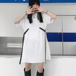 Juwas Pure Color Round Collar Loose Long T-shirt