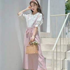 Juwas Rose Pink Plaid Capri Romper Pants