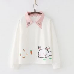 Juwas Bunny Carrots Collar Long Sleeve Sweater Top