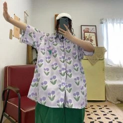 Juwas Vintage Tulip Oversize Summer Shirt NEW ARRIVAL