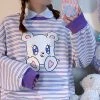 Juwas NEW ARRIVAL Sparkly Eyes Bear Striped Sweatshirt