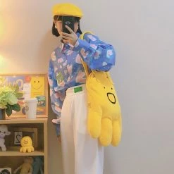 Juwas Chic Pastel Blue Printed Button Up Loose Shirt