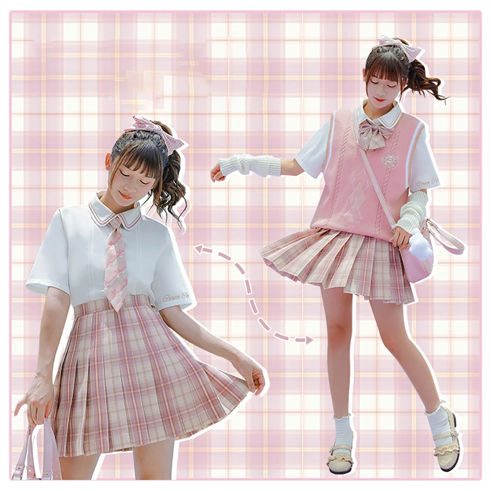 Juwas NEW ARRIVAL Kawaii School Uniform Pink Plaid Mini Skirt 5 Juwas NEW ARRIVAL Kawaii School Uniform Pink Plaid Mini Skirt