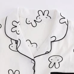 Juwas CLOTHING White Rabbit Prints Pajama Nightwear Set