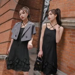 Juwas Sexy Black Frill Dress Blazer