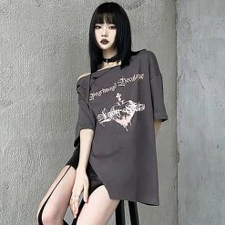 Juwas NEW ARRIVAL Goth Punk Print Irregular T-shirt