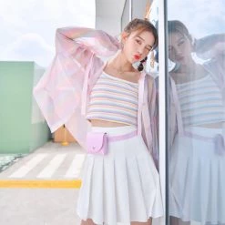Juwas Kawaii Pastel Candy Stripe Sleeveless Crop Top