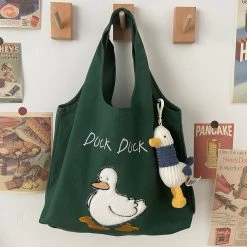 Juwas HOME&LIFESTYLE Duck Duck Embroidery Canvas Tote Bag