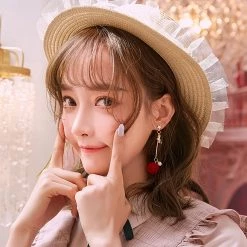 Juwas Red Fur Ball Bunny Earrings