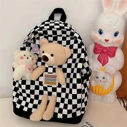 Juwas Bear Checkered Print Backpack NEW ARRIVAL