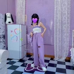 Juwas High Waist Ripped Loose Trouser