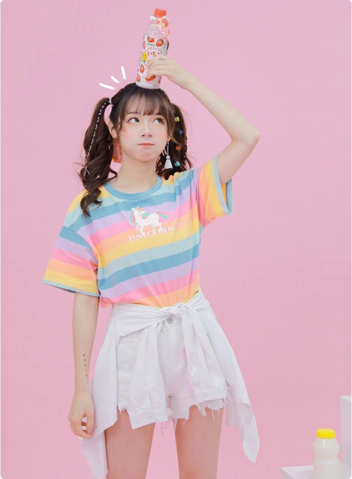 Juwas NEW ARRIVAL Pastel Rainbow Color Unicorn T-shirt 7 Juwas NEW ARRIVAL Pastel Rainbow Color Unicorn T-shirt