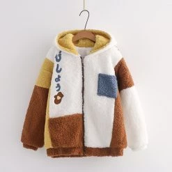 Juwas Japanese Letter Embroidery Pocket Cotton Coat