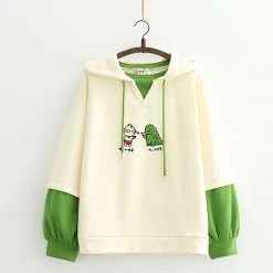 Juwas Cartoon Dinosaur Embroidery Hoodie CLOTHING
