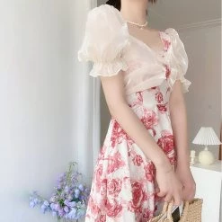 Juwas NEW ARRIVAL Rosy French Sleeve Swimsuit Dress