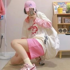 Juwas Cartoon Print Fake Two-Piece Cotton Hoodie