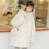 Juwas Kawaii White Fluffy Fur Hooded Winter Coat CLOTHING