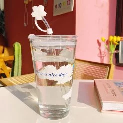 Juwas NEW ARRIVAL “Have A Nice Day” Clear Tumbler With Straw