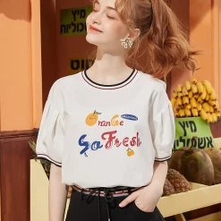 Juwas NEW ARRIVAL “Orange So Fresh” Letters Print Cotton T-shirt