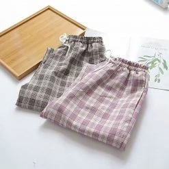 Juwas Sweet Love Heart Plaid Elastic Waist Pants NEW ARRIVAL