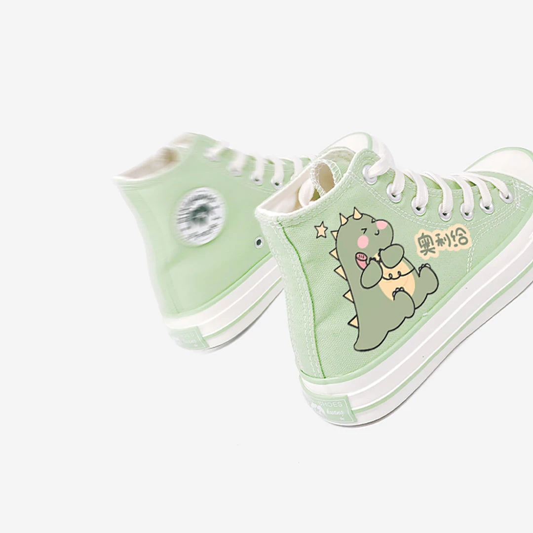 Juwas Cute Cartoon Green Little Dinosaur Canvas Sneaker 8 Juwas Cute Cartoon Green Little Dinosaur Canvas Sneaker