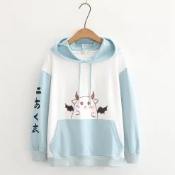 Juwas Japanese Devil Monster Pocket Drawstring Hoodie