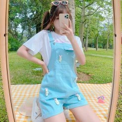 Juwas CLOTHING Rabbits Pockets Denim Overalls