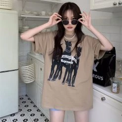 Juwas Vintage Dogs Print Loose T-shirt