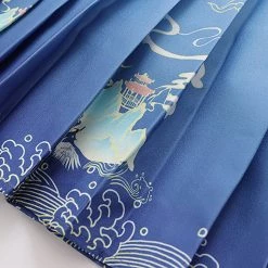 Juwas Japanese Deep Blue Sea Collared Kimono And Skirt Set