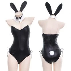 Juwas Sexy Black Bunny Latex Lingerie Costume