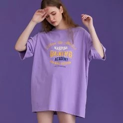 Juwas Letters Printed Loose Long T-shirt