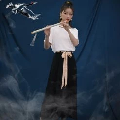 Juwas Black Ribbon Button Up Maxi Skirt