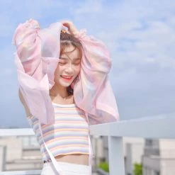 Juwas Kawaii Pastel Candy Stripe Sleeveless Crop Top