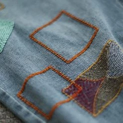 Juwas Retro Embroidery Loose Elastic Waist Jean NEW ARRIVAL