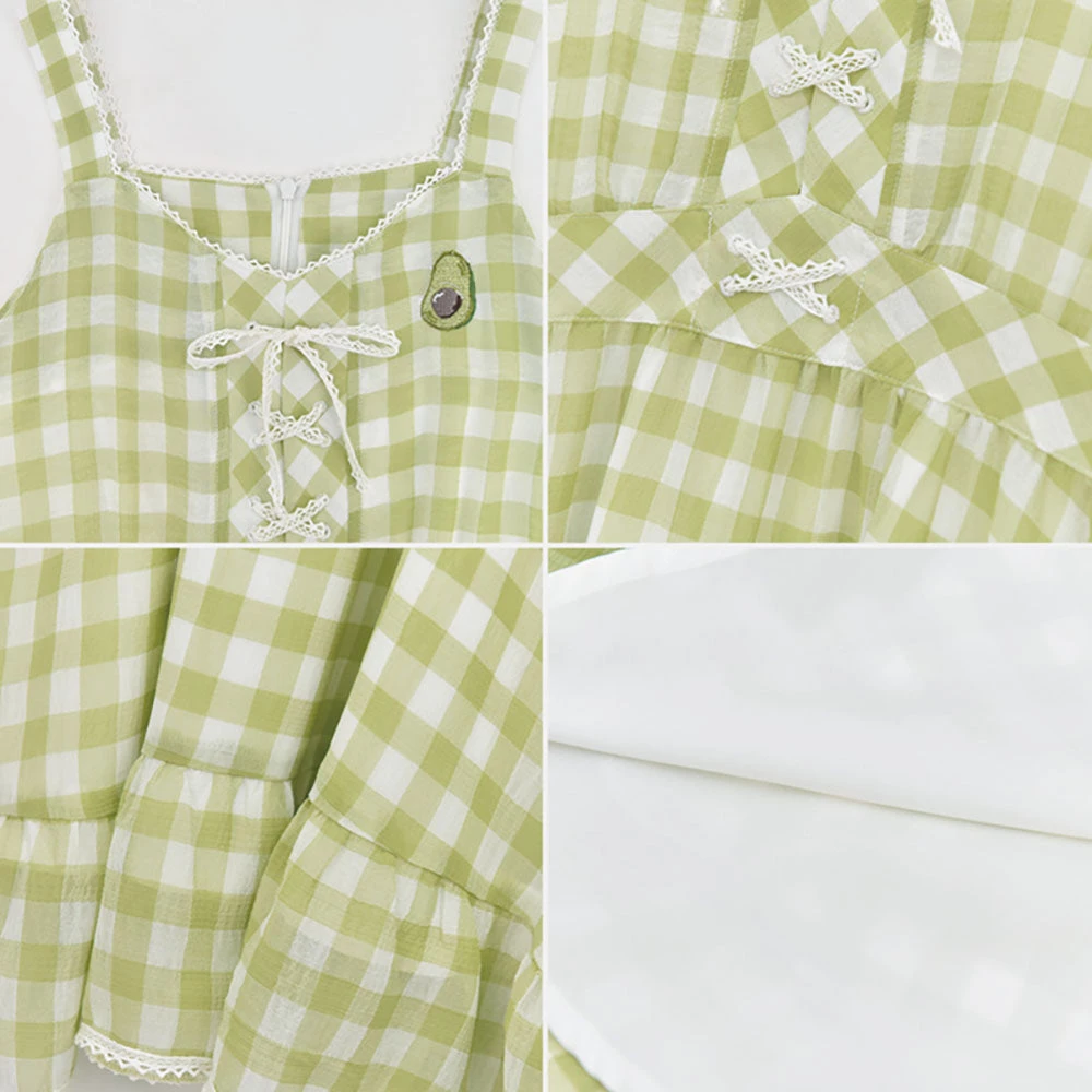 Juwas Kawaii Avocado Plaid Summer Dress NEW ARRIVAL 8 Juwas Kawaii Avocado Plaid Summer Dress NEW ARRIVAL