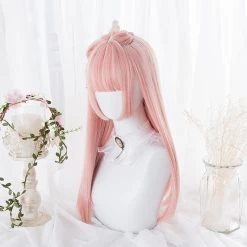 Juwas Candy Pink Long Straight Bangs Cosplay Wig