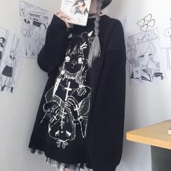 Juwas NEW ARRIVAL Harajuku Anime Print Oversize Sweatshirt