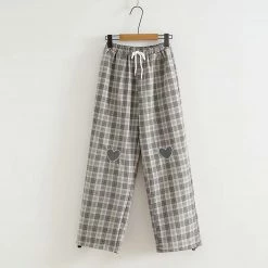 Juwas Sweet Love Heart Plaid Elastic Waist Pants NEW ARRIVAL