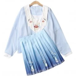 Juwas Japanese Deep Blue Sea Collared Kimono And Skirt Set
