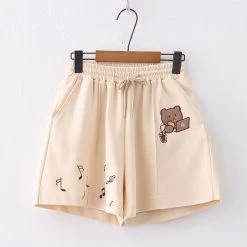 Juwas Cartoon Bear Embroidery Pocket Shorts CLOTHING
