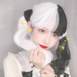 Juwas Black And White Cruella Long Curly Wig NEW ARRIVAL