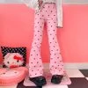 Juwas Pink Love Hearts Print Flared Pants NEW ARRIVAL