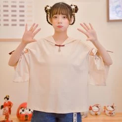 Juwas Japanese Lucky Cat Khaki Hooded Top 12 Juwas Japanese Lucky Cat Khaki Hooded Top