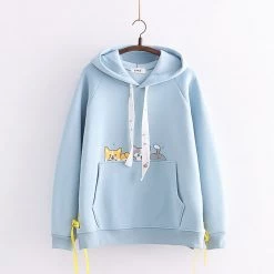 Juwas CLOTHING Cartoon Corgi Print Pocket Hoodie