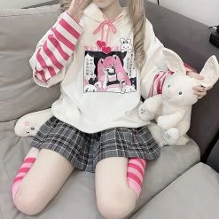 Juwas CLOTHING Japanese Cartoon Print Rabbit Ears Hoodies