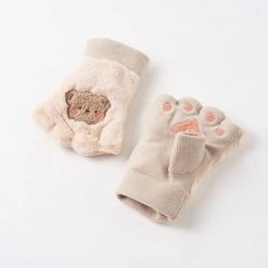 Juwas Kawaii Cat Paw Embroider Fingerless Hand Gloves NEW ARRIVAL