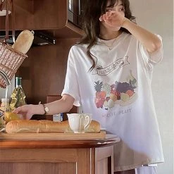 Juwas Vintage Fruit Print Loose T-shirt NEW ARRIVAL