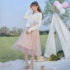 Juwas NEW ARRIVAL Kawaii Summer Lace Flared A-Line Skirt