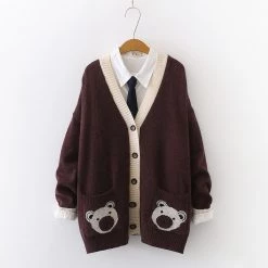 Juwas Kawaii Brown Bear Cardigan Jacket CLOTHING